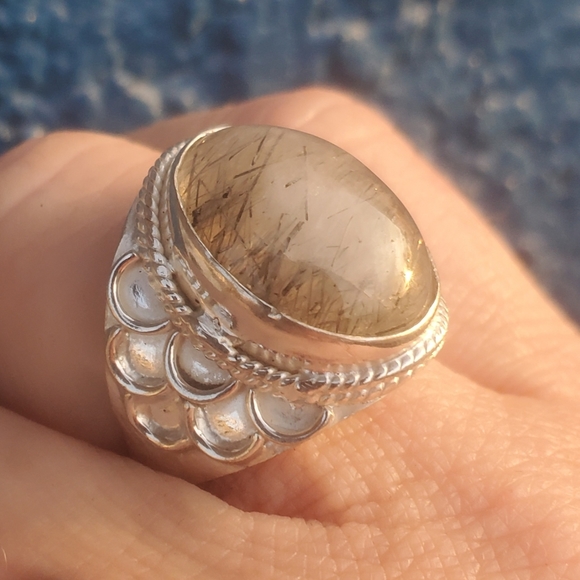 New Black Rutilated Quartz 925 Silver Ring. - Picture 14 of 16